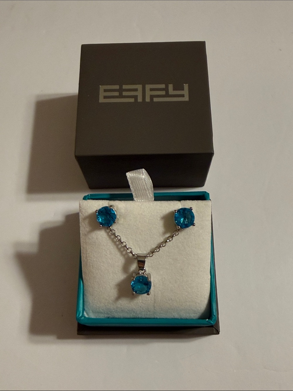 Effy Blue Topaz Gemstone Necklace and Stud Earrings Set with Signature Box
